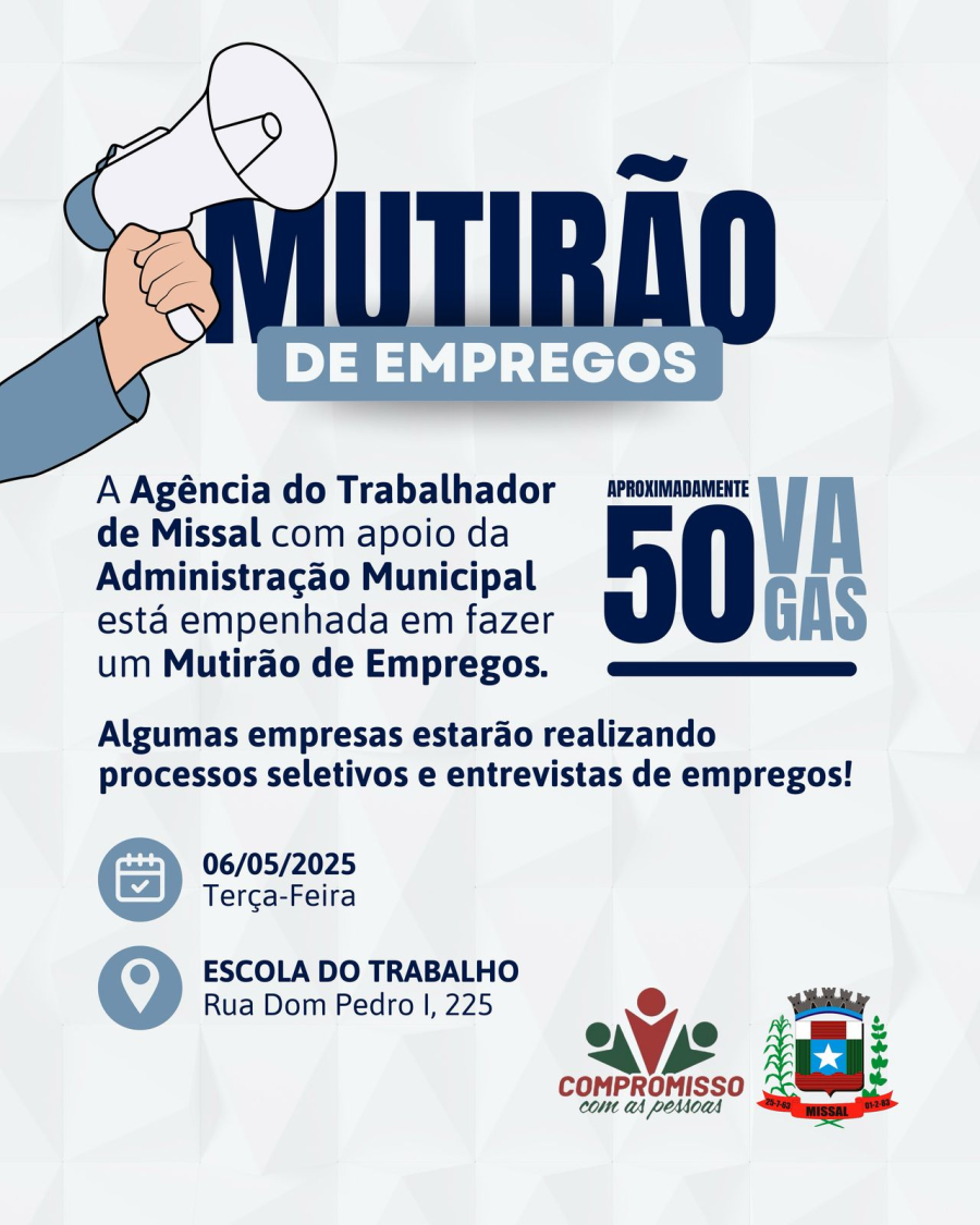Missal prepara Mutirão de Empregos disponibilizando cerca de 50 vagas